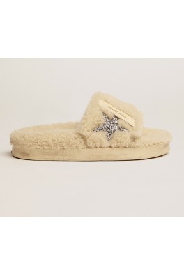 GOLDEN GOOSE Beige POOLSTAR SHEARLING with Silver Glitter Star